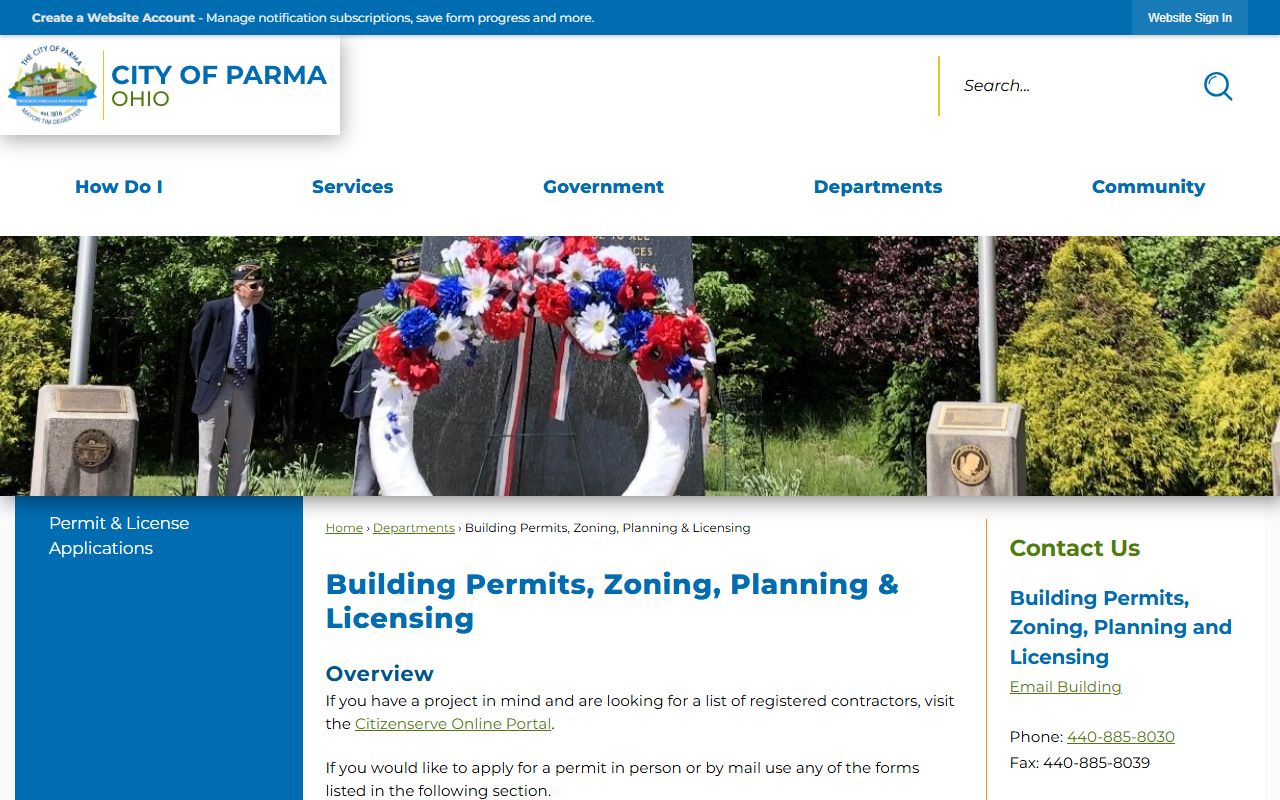 Parma property records building permits and zoning department