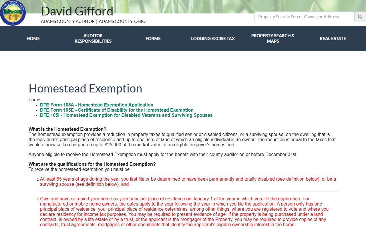 Adams County property records homestead exemption information