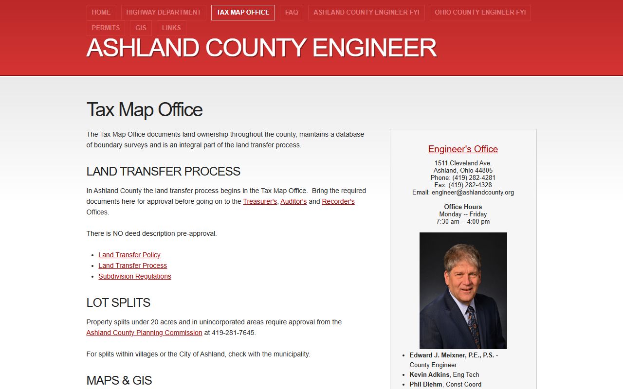 Ashland County property records engineer tax map office