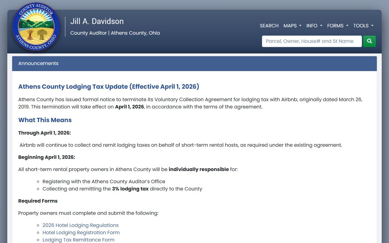 Athens County property records auditor main page