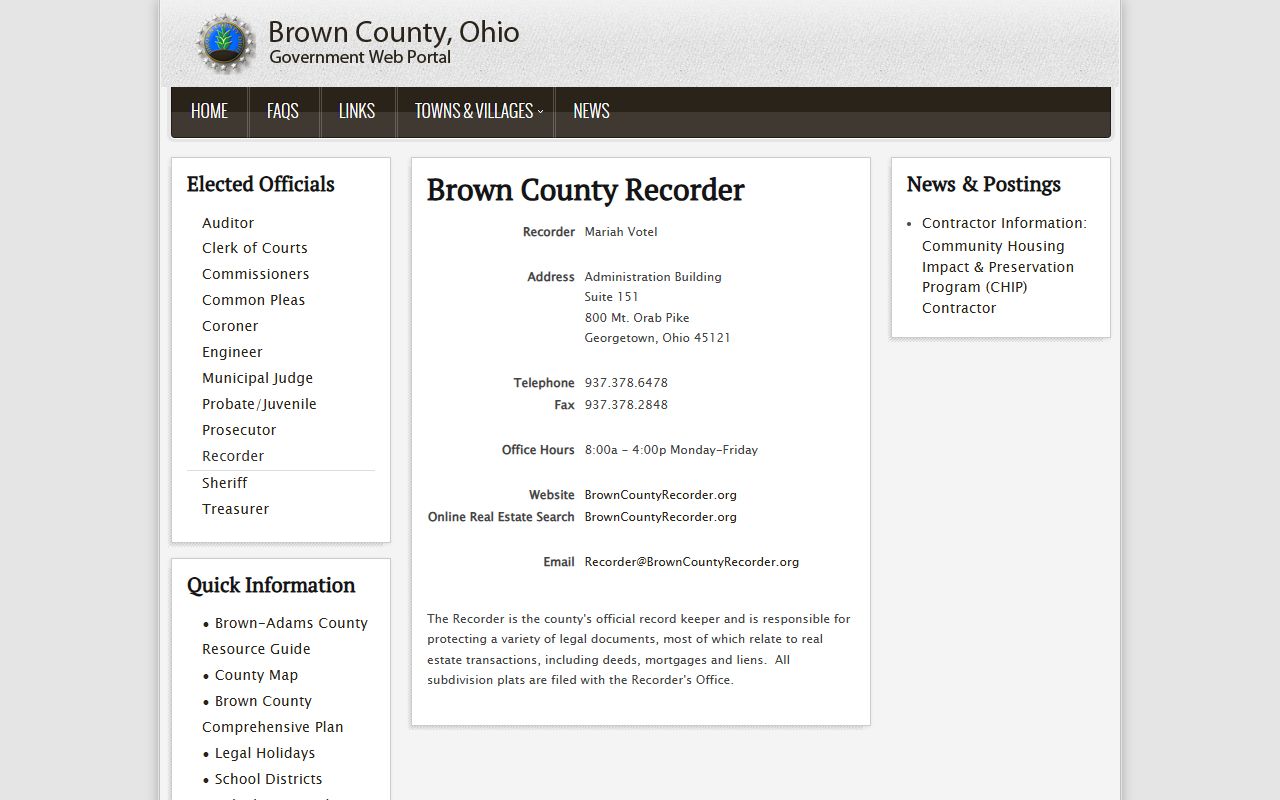 Brown County property records recorder office page