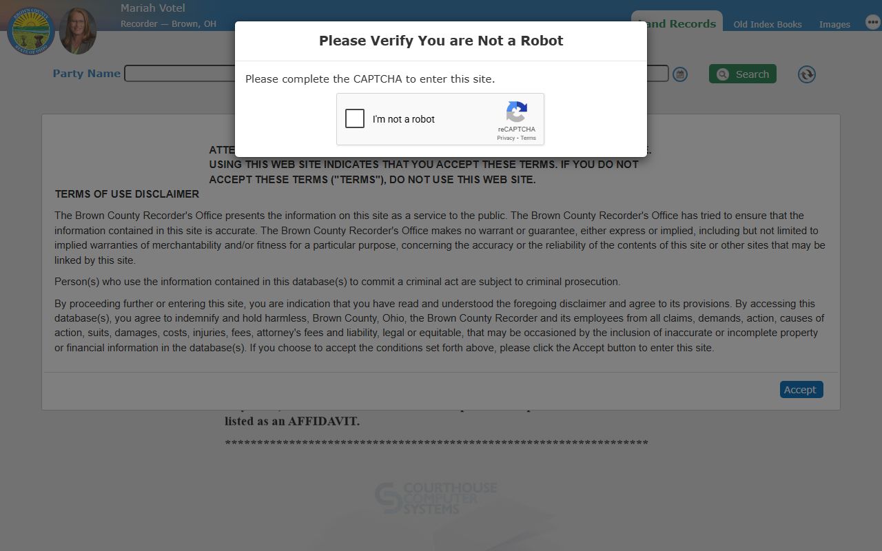 Brown County property records recorder online search system