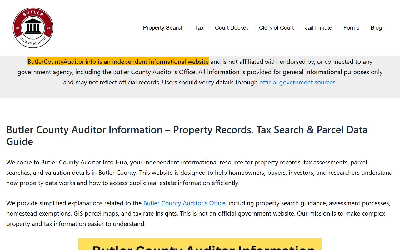 Butler County property records auditor search portal