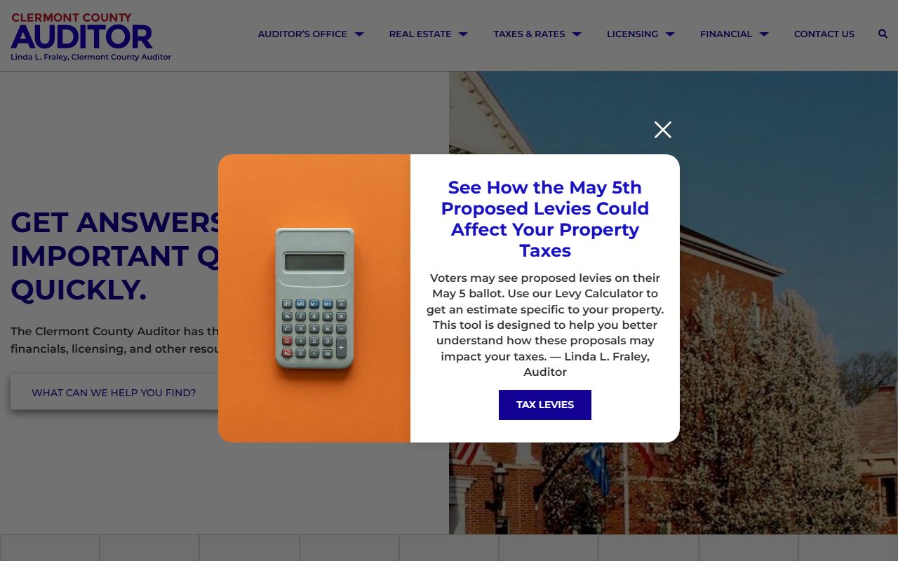 Clermont County property records auditor main page