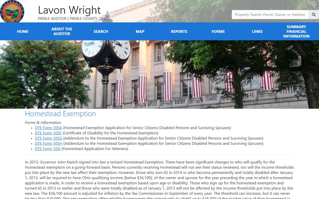 Preble County property records homestead exemption information