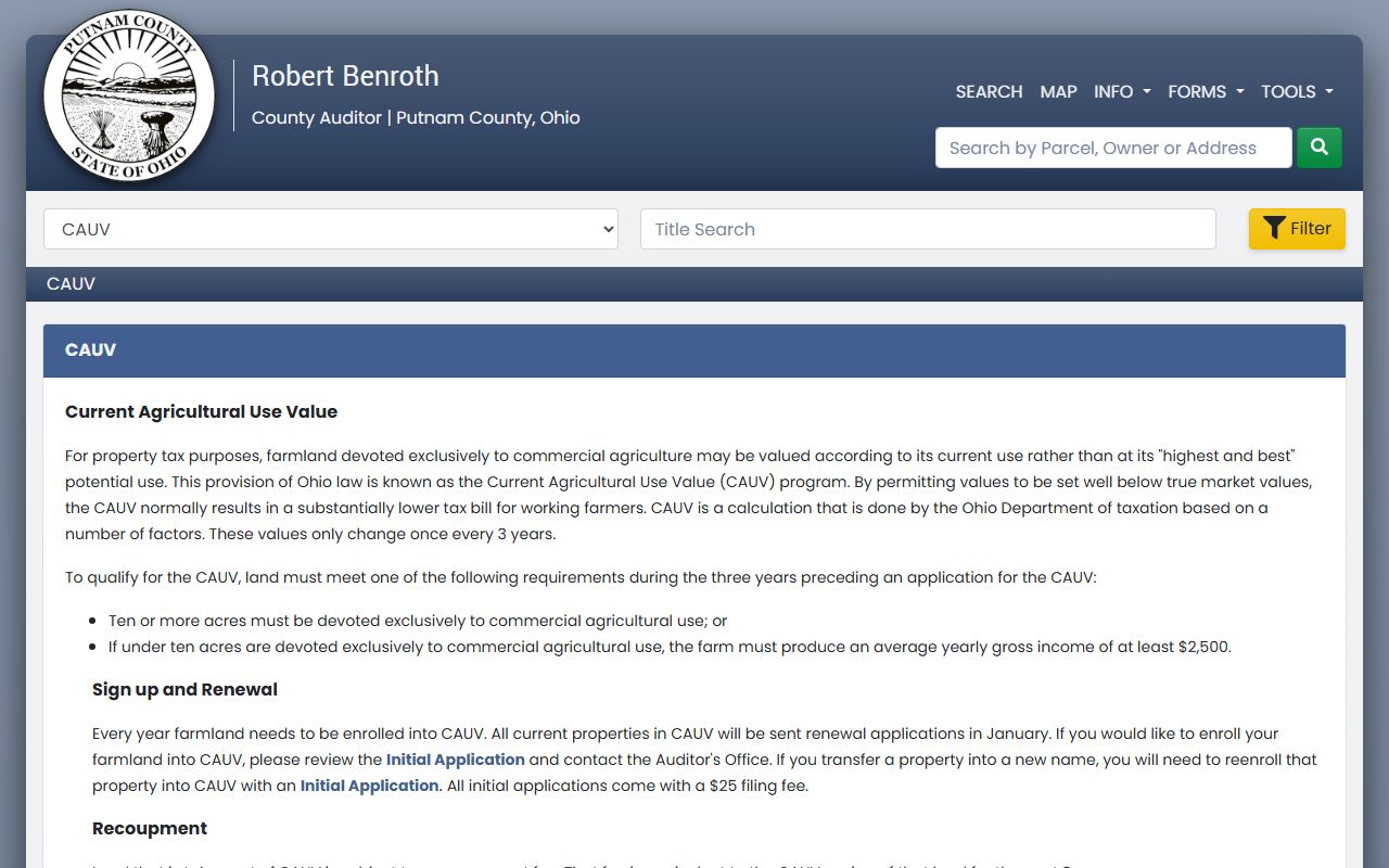 Putnam County property records CAUV agricultural use program