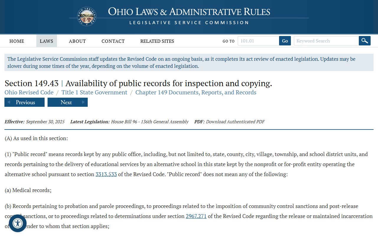 Ohio public records law for property records access